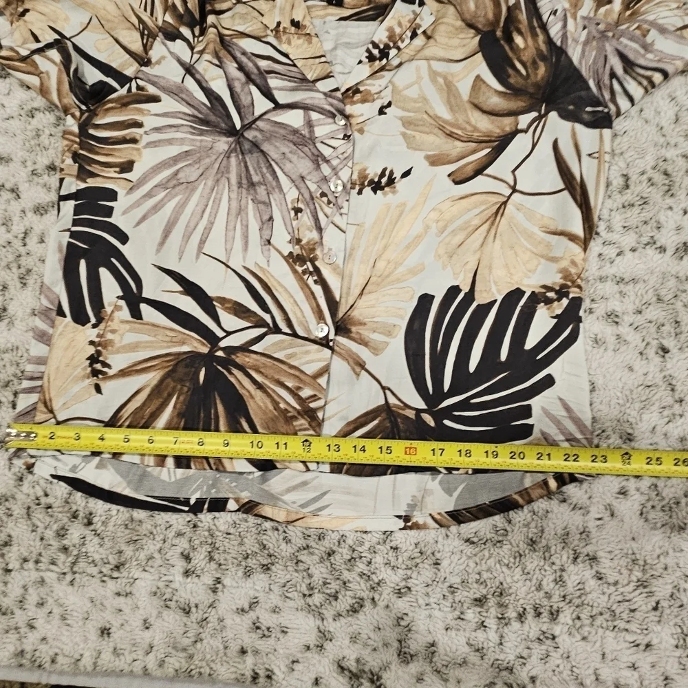 Karen Kane Cabana Tropical Print Notch Collar Short Sleeve Boxy Camp Shirt SZ L